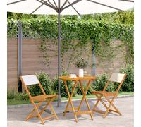 Bistro Set 3pc Cream White Solid Acacia Wood & Polyester Fabric 70x75cm Foldable