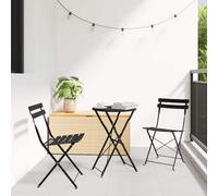 Bistro Set 3pc Folding Anthracite Steel Patio Table 50x50x71cm Chairs 42x46x82cm