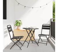 Bistro Set 3pc Folding Anthracite Steel Table 55x55cm Chairs 42x52x82cm Outdoor