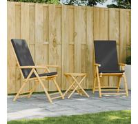 Bistro Set 3pc Folding Bamboo Patio Table & Chairs with Dark Grey 45x45cm Foam.