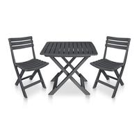 Bistro Set 3pc Folding Plastic Anthracite Table 79x72x70cm Chairs 44x41x78 Fold