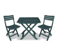 Bistro Set 3pc Folding Plastic Green Table 79x72x70cm Chairs 44x41x78cm Outdoor