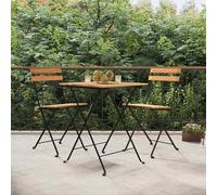 Bistro set 3pc Folding Teak & Powder-Coated Steel Natural 55x54x71cm Table 2pcs