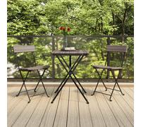 Bistro Set 3pc Grey PE Rattan/Steel Foldable Chairs 40x45x79cm Table 55x54x71cm