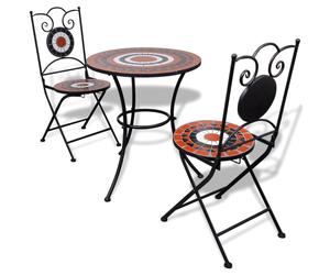 Bistro Set 3pc Mosaic Ceramic Tile Table 60x70cm & Terracotta White Chairs Frame