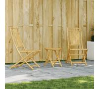 Bistro Set 3pc Natural Bamboo Folding Table 45x45cm & 2 Chairs with Backrest Eco