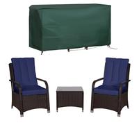 Bistro Set 3PC PE Rattan Steel Frame Tempered Glass Dark Blue 62x73x95cm w/Cush