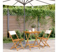 Bistro Set 3pc Solid Acacia Cream White Foldable Table 60x60x75cm Incl 2 Chairs