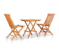 Bistro set 3pc Solid Teak Wood Folding Table 60x60x65cm & 2 Chairs Outdoor Patio