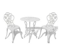Bistro Set 3pc White Cast Aluminium & Cast Iron Round Table - 2 Chairs 59x59cm