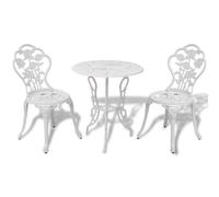Bistro Set 3pc White Cast Aluminium Round Table 59cm + Chairs 38x41x85cm Floral