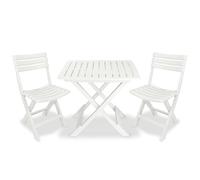Bistro Set 3pc White Plastic Folding Table 79x72x70cm + 2 Chairs Weatherproof UK