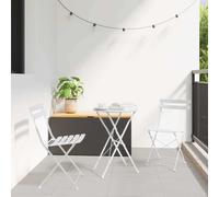 Bistro Set 3pc White Steel Folding Compact Round Table & 2 Chairs New 50x50x71cm