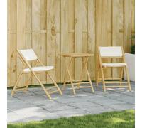 Bistro set 55x55x75cm Bamboo Folding 3pc with Cream White Fabric Cushions Cozy
