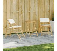 Bistro Set 55x75cm Bamboo Folding 3pc with Cream White Fabric Cushions Seat Foam