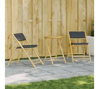 Bistro set 55x75cm bamboo outdoor folding 2-seat with dark grey fabric cushions