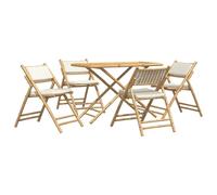 Bistro set 5pc Bamboo Folding Rectangular Table & 4 Chairs Cream White 110x55cm