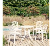 Bistro Set 5pc Cast Aluminium White Patio Garden 4 Chairs 1 Table 78cm 61x60x93