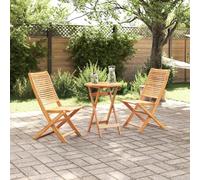 Bistro Set 60cm Brown Solid Acacia Wood Foldable Table & 2 Chairs Oiled Parasol
