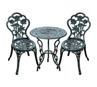 Bistro Set 60x60x69cm Antique Green Cast Aluminum & Iron 3-Pc Floral Patio Deck