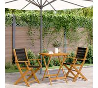 Bistro Set 60x60x75 cm, Solid Acacia Wood Foldable Black 3-Piece Outdoor Patio