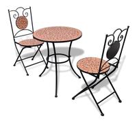 Bistro Set 60x70cm Table & 37x44x89cm Chairs Terracotta Ceramic Tile Iron Frame