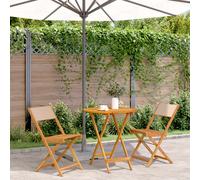 Bistro set 70cm Foldable Solid Acacia Wood 2 Chairs Beige Outdoor Patio Balcony