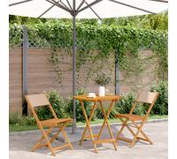 Bistro set 70cm Foldable Solid Acacia Wood 2 Chairs Beige Outdoor Patio Balcony