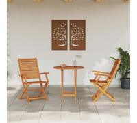 Bistro Set 70cm Folding Solid Acacia Wood 2-Seater Brown Rustic Patio for Garden