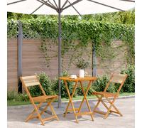 Bistro set 70cm solid acacia wood table with 2 foldable beige chairs oil-finish