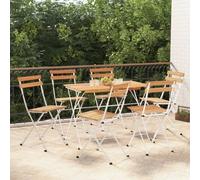 Bistro Set 7pc White Acacia Wood & Powder-Coated Steel Table 100x54cm Foldable