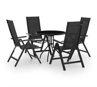 Bistro Set Anthracite Black Glass Table 60x72cm Aluminium Textilene Chairs 7pos
