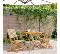 Bistro Set Beige Acacia Wood Foldable 70x70cm Table 2x Chairs 54x57x91cm Solid