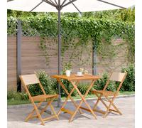 Bistro set beige solid acacia wood 70x70x75cm outdoor foldable 2 chairs 1 table