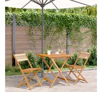 Bistro set beige solid acacia wood foldable 70x70cm table 2 chairs for balcony.