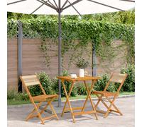Bistro set Beige Solid Acacia Wood Foldable Table 60x60x75cm 2 PP ChairsSeat44cm