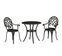 Bistro Set Black 3pc Aluminium Round Table Φ66x67cm with 2 Chairs Carved Design
