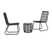 Bistro Set Black 3pc PE Rattan Patio Balcony 2 Chairs + Table 41.5cm Glass Steel