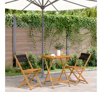 Bistro Set Black 60x60x75cm Solid Acacia Wood Foldable 3pc Balcony Sets Outdoor