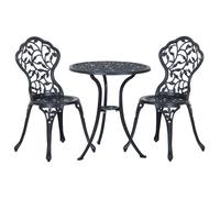 Bistro Set Black 60x65cm Cast Aluminum 3pc Leaf Design Patio Balcony Outdoor Set