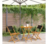 Bistro set Black 70x75cm Solid Acacia Wood Foldable Outdoor Patio 2 Chairs Table