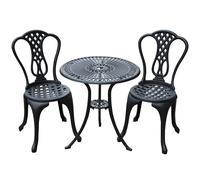 Bistro Set Black Cast Aluminium 63x63x66cm 3pc Round Table Chairs ShabbyChic Set