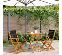Bistro set Black Solid Acacia & Polypropylene Folding Table 70 x 75 cm, 2 Chairs