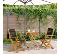Bistro Set Black Solid Acacia Wood 60x75cm Table 2 Foldable Chairs Balcony Seat