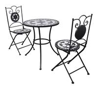 Bistro set Black/White 60x70cm Ceramic Tile Top Outdoor Powder-Coated Iron 1T2C