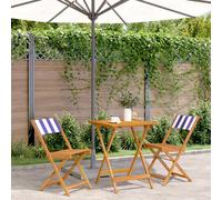 Bistro Set Blue White 60x60x75cm Solid Acacia Wood Foldable 3-Piece Patio Garden