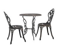 Bistro Set Bronze Cast Aluminium & Iron 59cm Round Table 2 Chairs Patio Alfresco