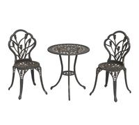 Outsunny 3 Piece Bistro Set, Aluminium Garden Furniture With Umbrella Hole In Bronze Bronze