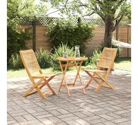Bistro Set Brown 70cm Folding Solid Acacia Wood Table & 2 Chairs Oiled Parasol.