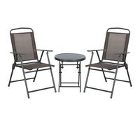 Bistro Set, Brown Steel & Tempered Glass 53.5x64x93cm 2pc Folding Chairs